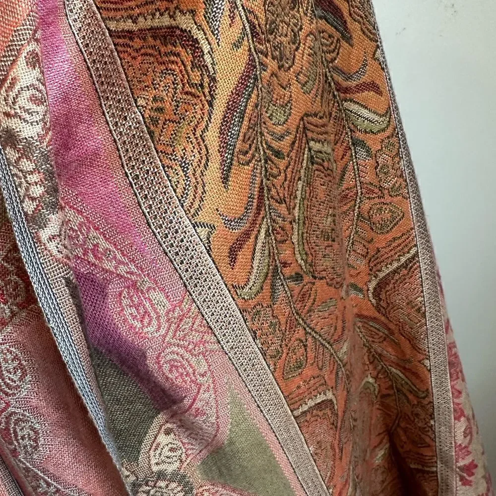 Pashmina Floral Print Fringed Wrap Scarf